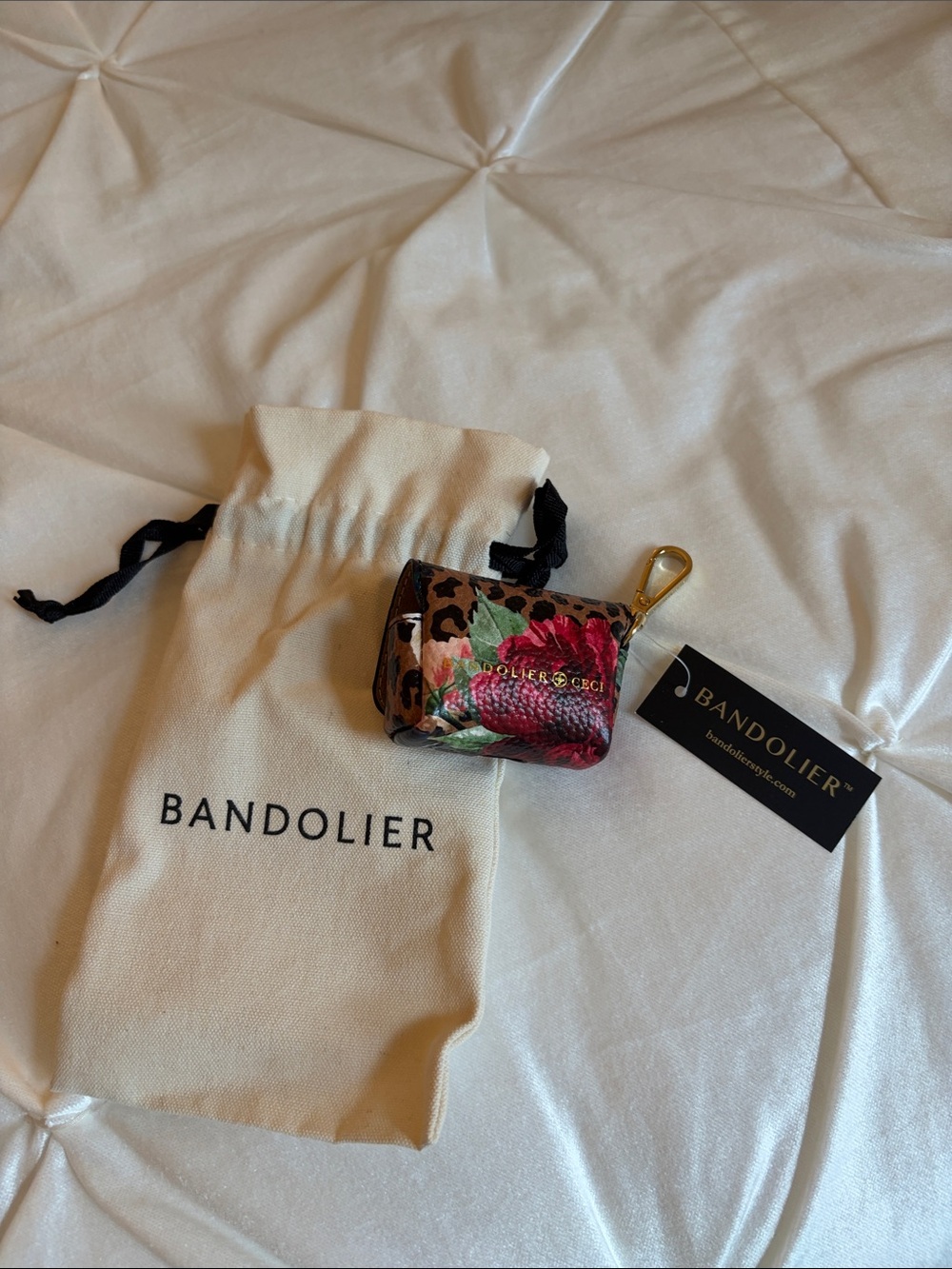 Bandolier Floral Leopard Key & AirPod pouch Brown, Pink, Green